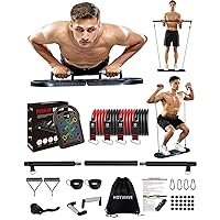 HOTWAVE Portable Exercise Equipment with 16 Gym Accessories.20 in 1 Push Up Board Fitness,Resistance Bands with Ab Roller Wheel,Pilates Bar.Strength Training for Man,Full Body Workout Machine at Home