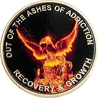 RecoveryChip Out of The Ashes of Addiction Color Phoenix Rising from Flames Sobriety Medallion