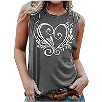 Heart Graphic Tank Top for Women Summer Sleeveless O Neck Shirts Casual Loose Fit Tunic Tops to Wear with Leggings