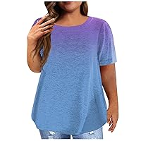 Women's Plus Size Tops Fashion Graphic Tees Casual Crew Neck T Shirts Spring Workout Shirts Clothes 2024