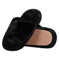 Women's Fuzzy Slippers Cross Band Memory Foam House Slippers Open Toe Plush Comfy Faux Fur Lined Slide Shoes Anti-Skid Sole