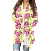 Women's Easter Cardigans,Women's Round Neck Easter Egg and Bunny Printed Long Sleeve Fashion Cardigan Casual Cardigan