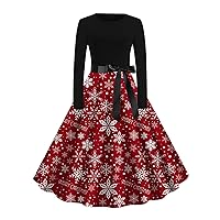 Ugly Christmas Dress for Women 2023 Elegant Casual Long Sleeve 1950s Xmas Elk Holiday Cocktail Party Swing Dresses