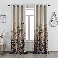 Taisier Home Faux Linen Autumn Room Darkening Curtains Leaves Print Window Treatment for Bedroom Vintage Palm Floral Luxury Design for Living Room Thick Grommet Top（52”×95”,Set of 2 Panel）