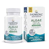 Nordic Naturals Algae DHA - 60 Soft Gels - 500 mg Omega-3 DHA - Certified Vegan Algae Oil - Plant-Based DHA - Brain, Eye & Nervous System Support - Non-GMO - 30 Servings