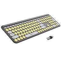 seenda Wireless Keyboard, Quiet Rechargeable Keyboard with USB A/Type C Receiver, Full Size Retro Round Key Thin Keyboard with Number Pad for Windows PC Laptop Computer Desktop, Gray&Yellow