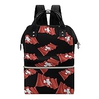 Switzerland Flag Casual Travel Laptop Backpack Fashion Waterproof Bag Hiking Backpacks Black-Style
