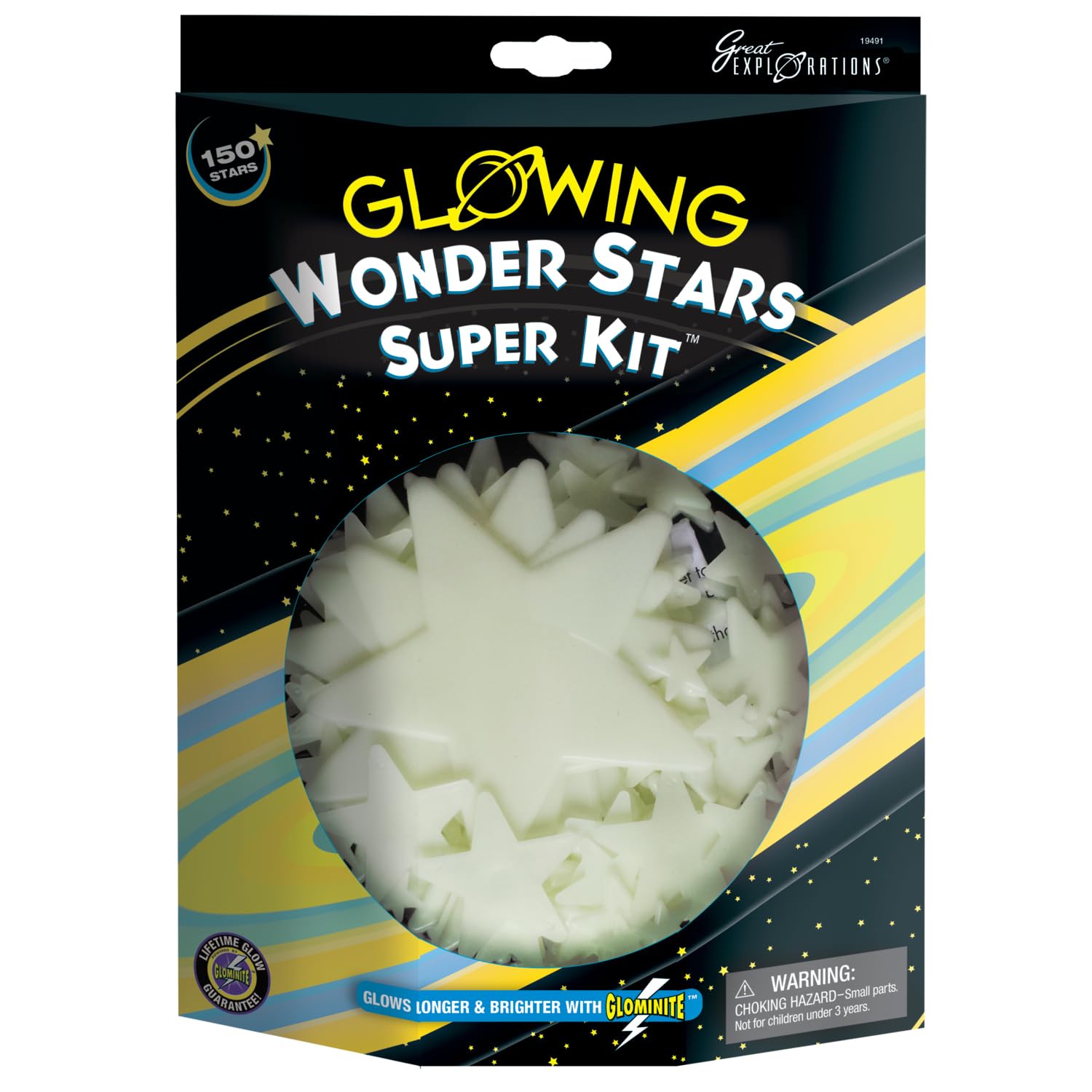 Great Explorations | Wonder Stars Super Kit Glow In The Dark Ceiling Stars 150Piece In 4 Sizes Reusable Adhesive Putty & Constellation Star Map Lifetime Glow Guarantee Green