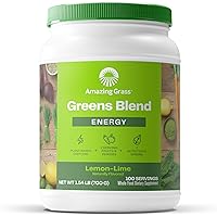Green Superfood Energy: Smoothie Mix, Super Greens Powder & Plant Based Caffeine with Green Tea and Flax Seed, Nootropics Support, Lemon Lime, 100 Servings