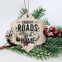 Personalized 3 Inch Country Roads Take Me Home White Ceramic Ornament Holiday Decoration Wedding Ornament Christmas Ornament Birthday for Home Wall Decor Souvenir.