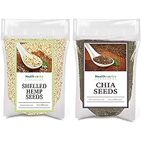 Healthworks Chia Seeds Raw and Shelled Hemp Seeds Canadian (32 Ounces / 2 Pound) - Omega 3 Bundle
