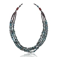 $450Tag Natural Turquoise Red Silver Certified Navajo Native 5 Strand Necklace 17011 Made by Loma Siiva
