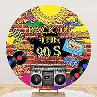 6.5x6.5ft Back to The 90's Backdrop Round Hip Hop Graffiti Brick Wall Retro Radio Fashion Photography Background for 90s Theme Party Decorations Circle Arch Photo Shoot Props