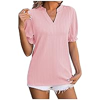 2024 Fashion Clearance Ladies Tops and Blouses Notch V Neck Summer T Shirt Basic Plain Casual T-Shirt Relaxed Fit Trending Tunic Tee Floral Tops for Woemn