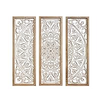 Set of 3 Brown and White Ornate Framed Wall Art, 12.5