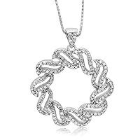 0.81 Cttw Round Cut White Natural Diamond Wave Circle Eternity Pendants Necklace Sterling Silver (G-H Color)