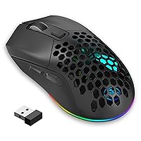 Lightweight Gaming Mouse,Rechargeable Wireless Gaming Mouse with USB Receiver RGB Backlight Computer Mouse for Laptop PC（Black）