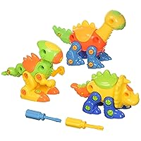 Dimple Dinosaur Take Apart STEM Toy Set for Kids (106 Pieces) Pack of 3 Educational Construction Engineering Building Playset, Build Your Own Dino Toys, for Boys Girls Toddlers