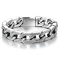 COOLSTEELANDBEYOND Mens Masculine Edgy Pattern Curb Chain Bracelet, Stainless Steel with Spring Box Clasp