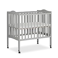 2-in-1 Lightweight Folding Portable Stationary Side Crib in Pebble Grey, Greenguard Gold Certified, Baby Crib to Playpen, Folds Flat for Storage, Locking Wheels