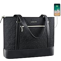 VANKEAN 15.6 Inch Laptop Bag with USB Port, Quilted Black