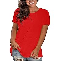 Oversized T Shirts for Women Summer Short Sleeve Tops Loose Scook Neck Basic T Shirt Plain Work Plus Size Blouses