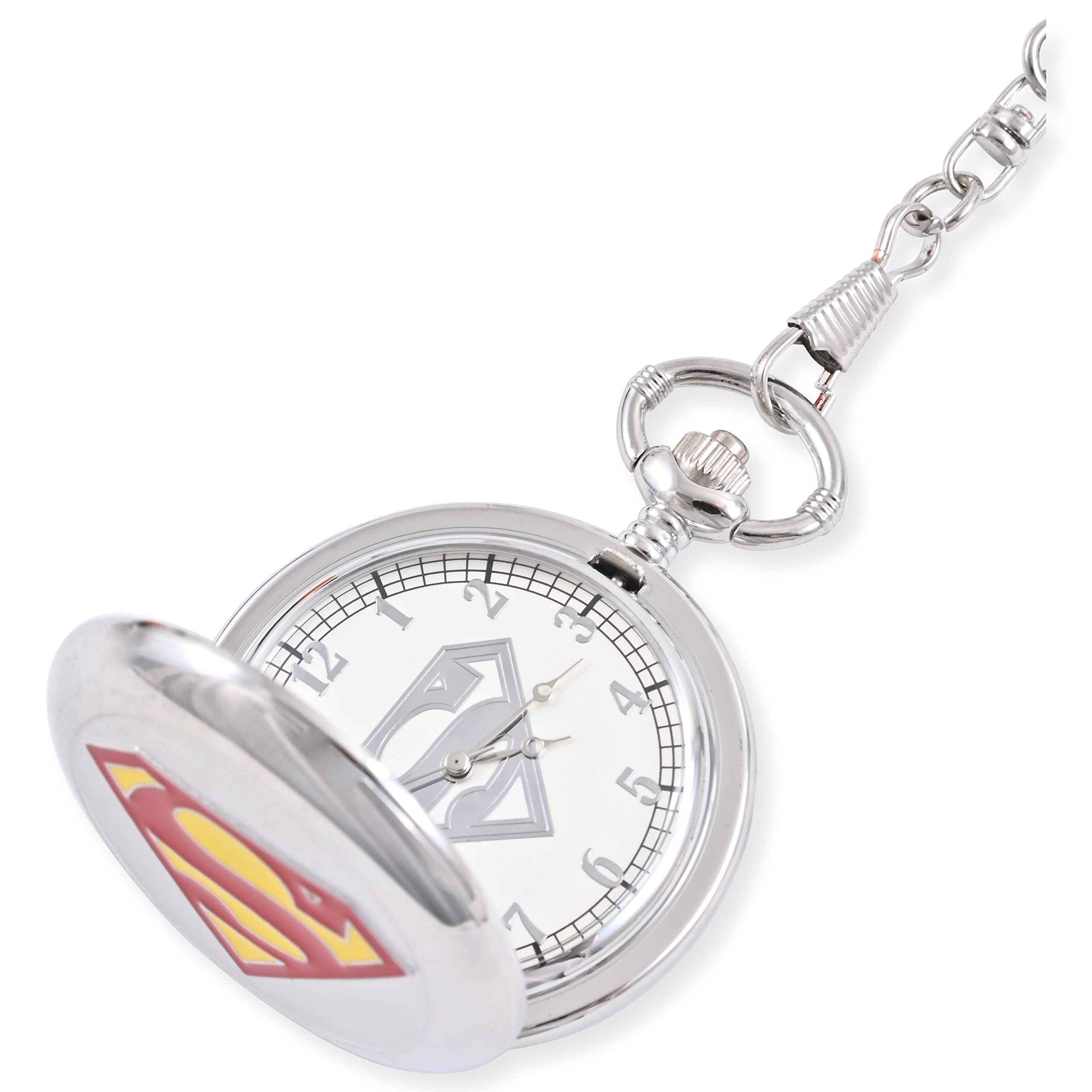 Accutime Superman Shield Analog Pocket Watch for Men - Silver Color On Cover, Pocket Watch, Male, Analog Watch (Model: SUP3073AZ)