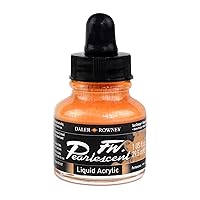 Daler-Rowney FW Pearlescent Acrylic Ink Bottle Sun Orange - Acrylic Drawing Ink for Artists and Students - Permanent Calligraphy Ink - Archival Ink for Illustrating and More