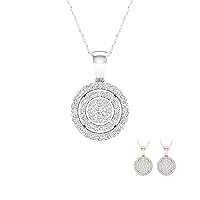 10K Gold 1/8CT TDW Diamond Double Halo Circle Pendant Pendant Necklace For Women (I-J, I2)