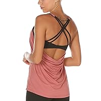 icyzone Workout Tank Tops Built in Bra - Women's Strappy Athletic Yoga Tops, Exercise Running Gym Shirts