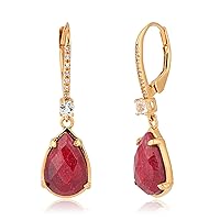 6.5 Carats Pear Shape Gemstone Dangle Earrings for Women with 18k Gold over Sterling Silver | Gold Statement Leverback Birthstone Earrings by MAX + STONE