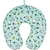 Concept One Peanuts Snoopy and Woodstock Flowers Portable Travel Neck Pillow, Mint Green