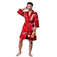 Mens Satin Robe Silk Long Sleeve House Kimono Bathrobe Sleepwear Loungewear