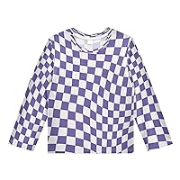 Psychedelic Checkered 60s 70s Boys Long Sleeve Rash Guard Girls Kids Swim Shirts Toddler Activewear T-Shirts 3T