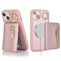 Ｈａｖａｙａ for iPhone 15 Plus Case magsafe Compatible iPhone 15 Plus case with Card Holder for Women Detachable Magnetic Leather Zipper Phone case Wallet-Rose Gold