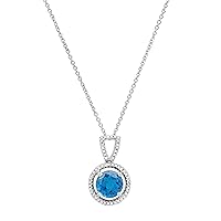 Dazzlingrock Collection 7 mm Round Soiltaire Center London Blue Topaz with White Diamond Ladies Halo Style Pendant, 925 Sterling Silver