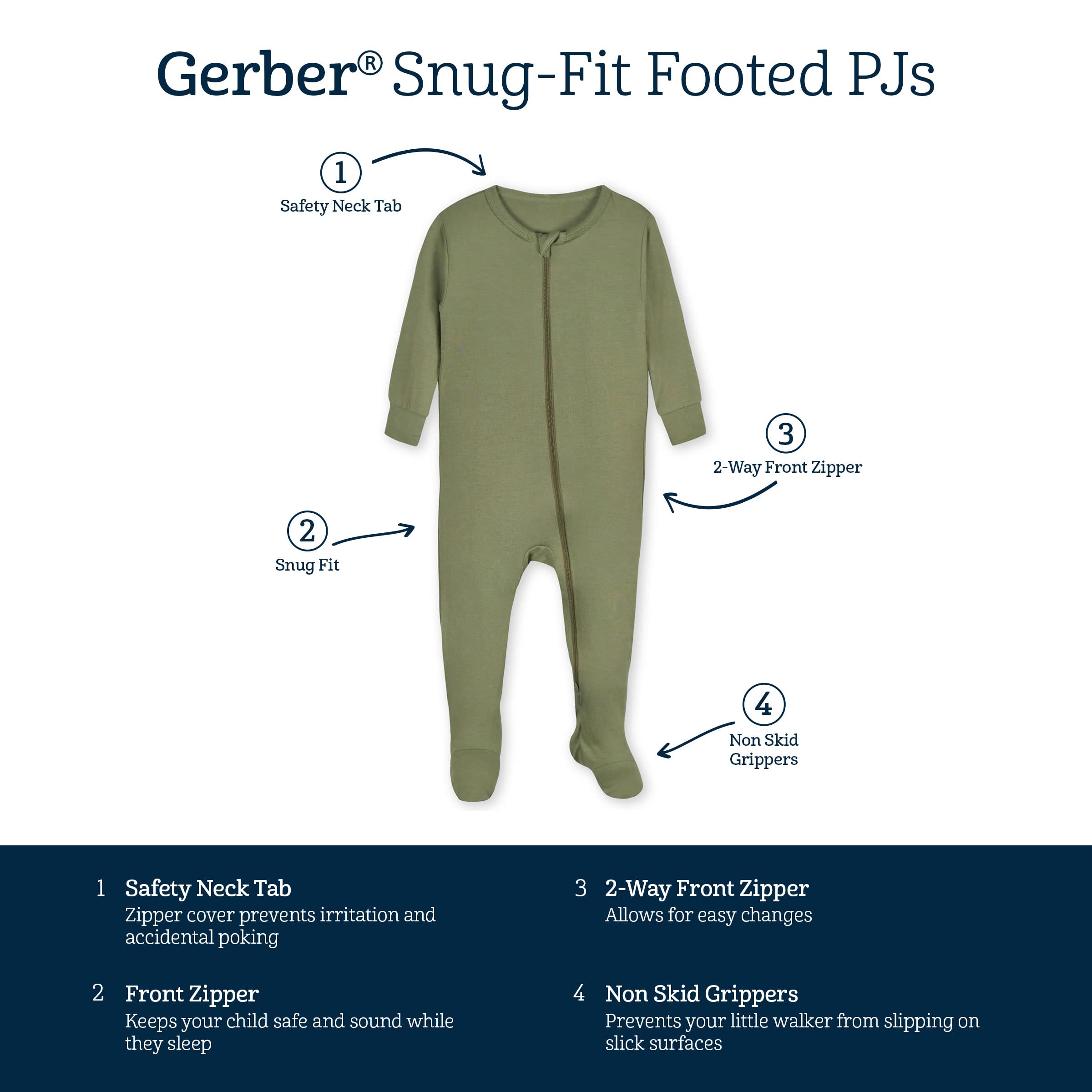 Gerber Baby Girls' Toddler Buttery-Soft Snug Fit Footed Pajamas with Viscose Made with Eucalyptus