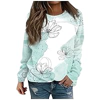 Casual Tops for Women Trendy Cute Floral Shirt Loose Fit Crewneck Sweatshirt Workout Oversized T-Shirt Shirts