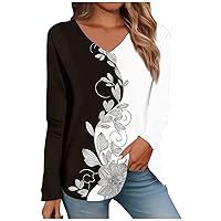 Long Sleeve Tops for Woman,Long Sleeve Tops for Women V Neck Printed Fashion Summer Y2K Blouse Casual Loose Fit Oversized Tunic T Shirts Matching Sets Women Clothing