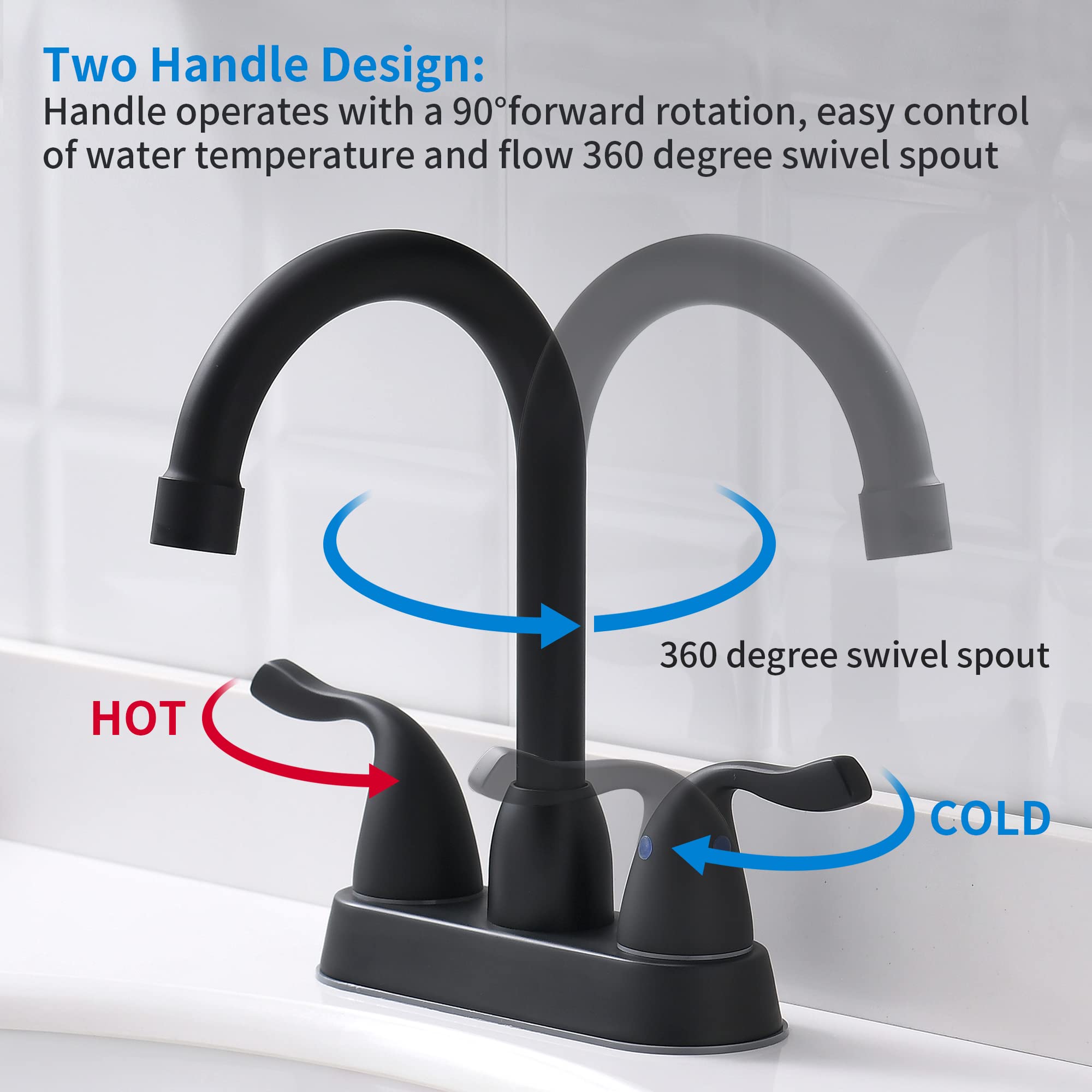 FROPO 2 Handle Black Bathroom Sink Faucet - 4 Inch Centerset Faucet Bathroom 2 or 3 Hole Lavatory Faucet Bathroom Vanity Sink Faucets with Pop-up Drain and Supply Lines Matte Black