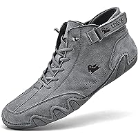 Italian Handmade Suede Velcro High Boots, Men's Chukka Suede Velcro Leather Casual Sneakers Non-Slip Breathable High Boots Waterproof Shoes for Men