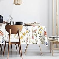 Wild Flower Waterproof Fabric Rectangle Tablecloth,Watercolor Oil-Proof Wrinkle Resistant Table Cover for Dining Table, Buffet Parties and Camping,(60