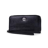 Timberland womens Leather Rfid Zip Around Wallet Clutch With Strap Wristlet, Black (Lizard), One Size US