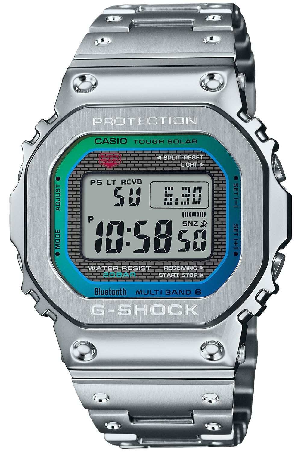 Casio G-Shock GMW-B5000 Series Wristwatch, Equipped with Bluetooth, Radio Solar, Silver/Blue Green (Stainless Steel) Japan Import New