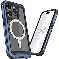 Ghostek Atomic Slim iPhone 15 Pro Phone Case, Compatible with MagSafe Accessories, Aluminum Bumper, Military Grade Drop Protection (6.1 Inch, Blue)