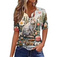 Boho Clothes for Women,Womens Short Sleeve Tops Fashion V-Neck Button Boho Tops for Women Going Out Tops for Women