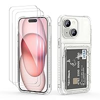 Vofolen Wallet Case for iPhone 15 with 3PCS Screen Protectors, Clear Heavy Duty Shockproof Wallet Card Holder, Hidden Flip Card Slot Protective Hard Back Cover Case for iPhone 15, 6.1 Inch Clear