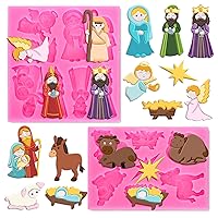 Whaline 2Pcs Christmas Fondant Molds Nativity Silicone Moulds Night of Birth Resin Baking Molds Jesus' Birth Theme Cake Decorating Molds for Xmas Handmade DIY Candy Chocolate Cookie Sugarcraft