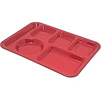 Carlisle FoodService Products Plastic Meal Tray Left-Handed Heavyweight Lunch Tray with 6-Compartments for Schools, Cafeterias, and Dining Halls, Melamine, 14 x 10 Inches, Red