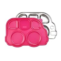 Innobaby Stainless Bus Plate with Airtight Sectional Lid, The Original, Leak-Resistant Divided Platter, Mom Invented Fun Shape Plate Din Din Smart for Babies, Toddlers and Kids, BPA Free Plate, Pink